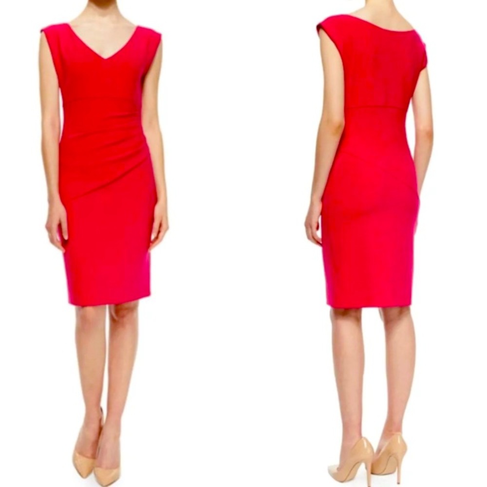 Diane Von Furstenberg Red Bevin Sheath 3/4 Career V-Neck Dress